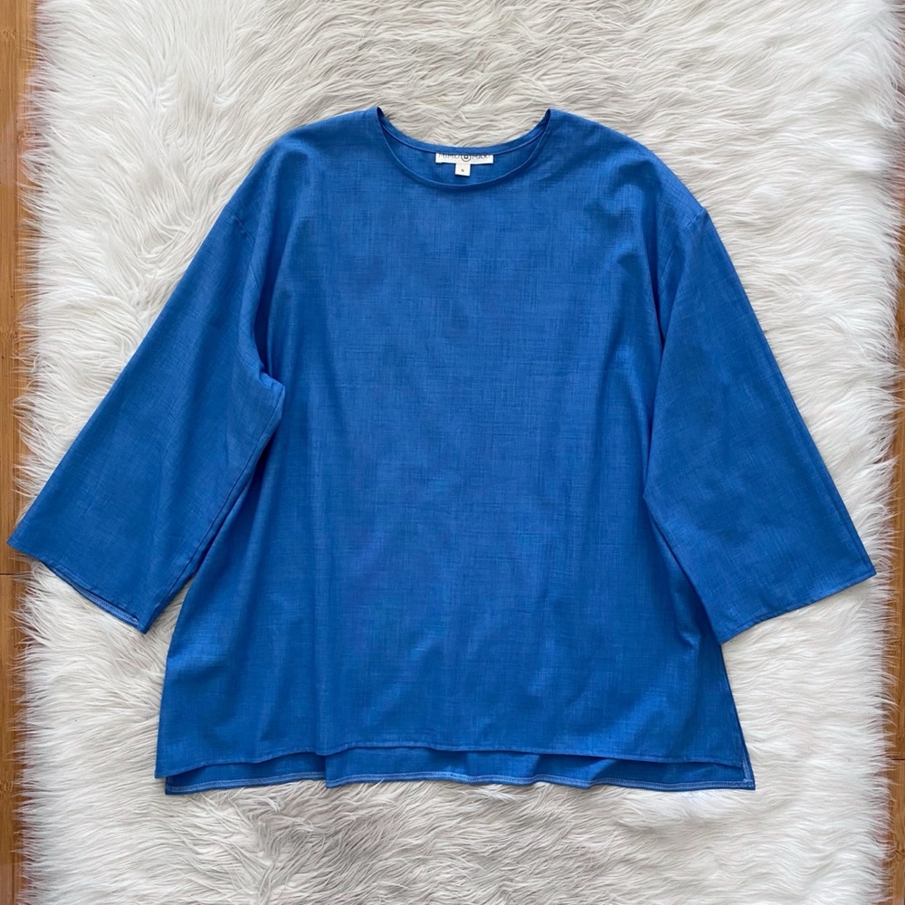 Mimu Maxi Blue Way Top Long Sleeve High Neckline Loose Fit Tunic Modest Shirt S